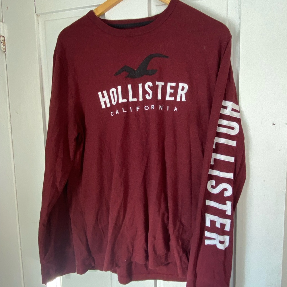 Hollister Men's Maroon Long Sleeve Shirt